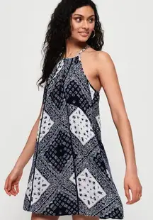 Superdry‎ Womens Halter Dress Mini Sundress Navy White Bandana Print Size 8