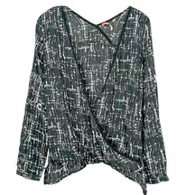 Anthropologie Lulumari Black White Geometric Print Beaded Cutout Sleeve Top