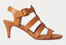 POLO RALPH‎ LAUREN Vachetta Leather Heeled Sandal In Cuoio brown size 7.5 office