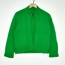 Vintage Hand Knit Wool Cardigan Sweater Green Shrug Sz S Grandmacore Indie