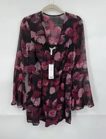 BCBGeneration Floral  Romper Women S Black Red Witchy Vampire Whimsigoth NEW