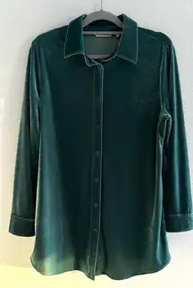 Soft Surroundings Velvet Button Down Tunic Women Medium Festive Teal Holiday