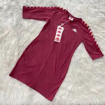 Kappa 222 Banda Mora Bodycon Half Sleeve Burgundy Dress With Logo On The Sleeves