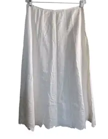 Tweeds White Linen Rayon Floral Embroidered Hem Lined Maxi Dress