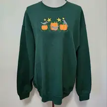 Jerzees Evergreen Pumpkin Embroidery Crewneck Fleece Sweatshirt Size XL