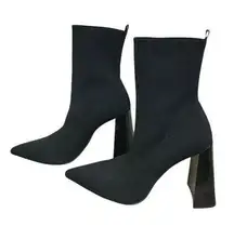 NWOT Zara Black Fabric Geometric Heeled Ankle Pointed Toe Boot.SZ.  38 o…