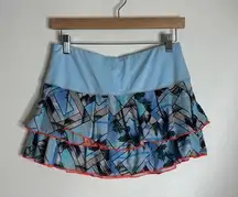 Lucky in Love Blue Bubble Mini Skort Ruffled tiers gold tennis size medium