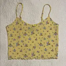 Yellow Floral Spaghetti Strap Tank Top with Bow