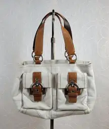 Coach  Classic Soho Double Pocket Bag White Brown Tan Leather Satchel F08A09