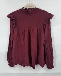 Knox Rose Boho Cottage Blouse Women L Burgundy Fairy Grunge Dark Coquette
