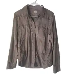 REI‎ Women's Size Small Purple Black Outdoor Hiking Long Slv Button Up Top