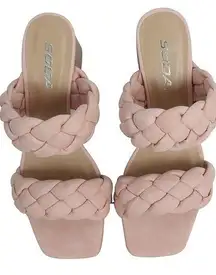 Soda Double Braided Straps Open Square Toe Fashion Slide Block Heel Sandal