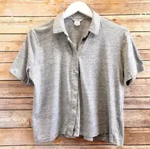 Club Monaco  Top Women’s Size Medium Gray Cropped Short Sleeve Button Up NWOT