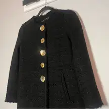 Zara Woman Tweed Coat Jacket Black Large Gold Buttons Size XS Button Front
