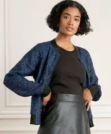 STELLA & DOT The Downtown Navy Lace Bomber Jacket Size Large