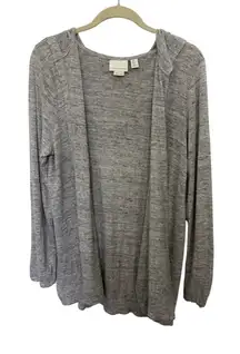 100% Linen Hooded Open Front Cardigan Size XL Casual Coastal Cover Up Gray Boho