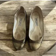 JIMMY CHOO Bronze Gold Leather Captoe Ballet Flats Size 36