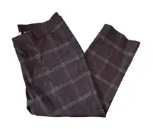 Susan Graver‎ Plaid Trousers XLP Brown Check Stretch Slim Leg Dark Academia Pant