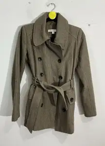 Womans New York & Co Extra Small Brown Double Breasted Pea Coat With Belt