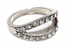 NEW - Silver & Rhinestone Open Criss Cross Statement Ring - Size 8