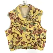 Vibrant Vest Sz Large Y2K Floral Top Button Front Festival Summer Casual Frayed