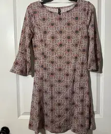Massini 3/4 Long Sleeve Dress - Pink and Purple Pattern Floral Size S
