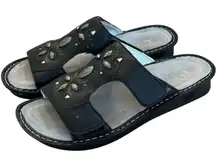 Alegria Vanna Black Leather Studded Slide Wedge Sandals Boho Earth Witch Fairy