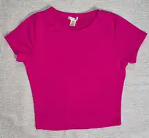 Bozzolo | Pink Ribbed Crewneck Cropped Tee | Large