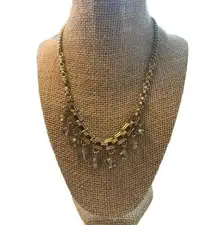 Belle Badgley Mischka Gold Tone Chain Link Necklace Glass Dangles 21" NWT