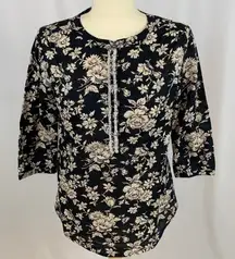 Maison Scotch Floral Beaded Cotton‎ Top Blouse