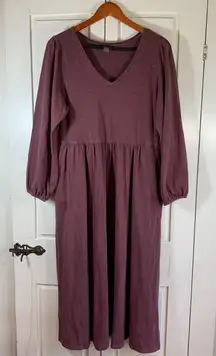 Old Navy Womens Large L Long Sleeve V Neck Knit Dress Plum Purple Modest
