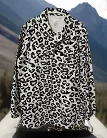 EUC Ellison Black White Leopard All Over Print Denim Utility Jacket - Large OLD