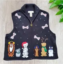 Bechamel Sweater Vest Santa Dogs Ugly Cute Christmas Black Embroidered Women M