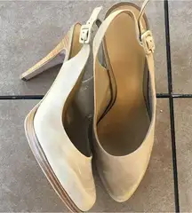 Nude heels, sling back heels, nude pumps, tan heels, leather heels