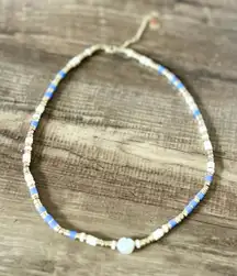 LOFT Blue and White Pearlized Beaded Necklace, Short Necklace/Choker
