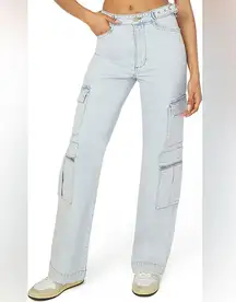 WEWOREWHAT Women’s Utility High Rise Straight Jeans Super Light Sz 24