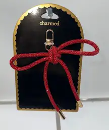 Charmed Red Glitter Bow Keychain Bag Charm Rose Gold Clip New on Card