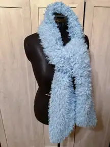 Handmade Light Baby Blue Flokati Fluffy Mohair Curly Shaggy Faux Fur Long Scarves Scarf