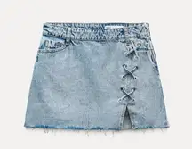 Zara NWT denim jean mini skirt with lace lacing detail