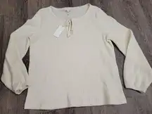 Z Supply NWT Bone Thin Waffle Knit Tie Neck Cream Ivory Blouse Shirt Women's L