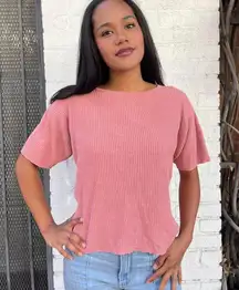 Vintage silk kevo Pink ribbed short sleeve sweater top size XL