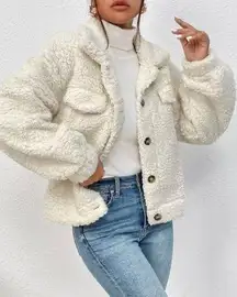 SheIn EZwear Drop Shoulder Flap Detail Teddy Jacket