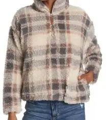 Plaid Sherpa Pullover Sweatshirt Size XS