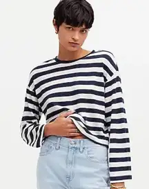 Drop-Shoulder Pullover Crop Tee Shirt Top in Stripe Size XXS