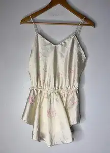 Vintage Val Mode Large Satin Cream Postal Floral Tank Top Tunic Elastic Waist CP