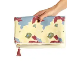 Rachel Pally Reversible Leather Floral Hand Held Purse Cosmetic Clutch Yellow