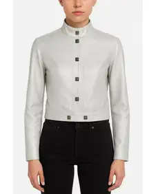 Vintage Versace Jeans Couture Metallic Silver Cropped Medusa Button Jacket