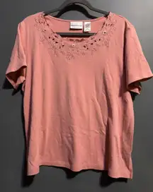 Alfred Dunner Pink Beaded Collar Top