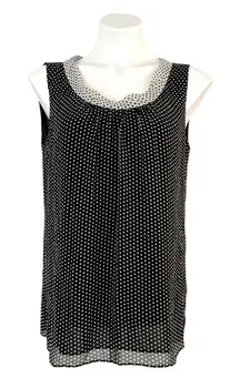 ST. JOHN Silk Polka Dot Black & White Sleeveless Semi Sheer Blouse Size S