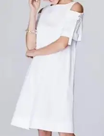 NWT J. Jill Women’s Cold Shoulder Ruffle Knee Length Dress White Small Petite